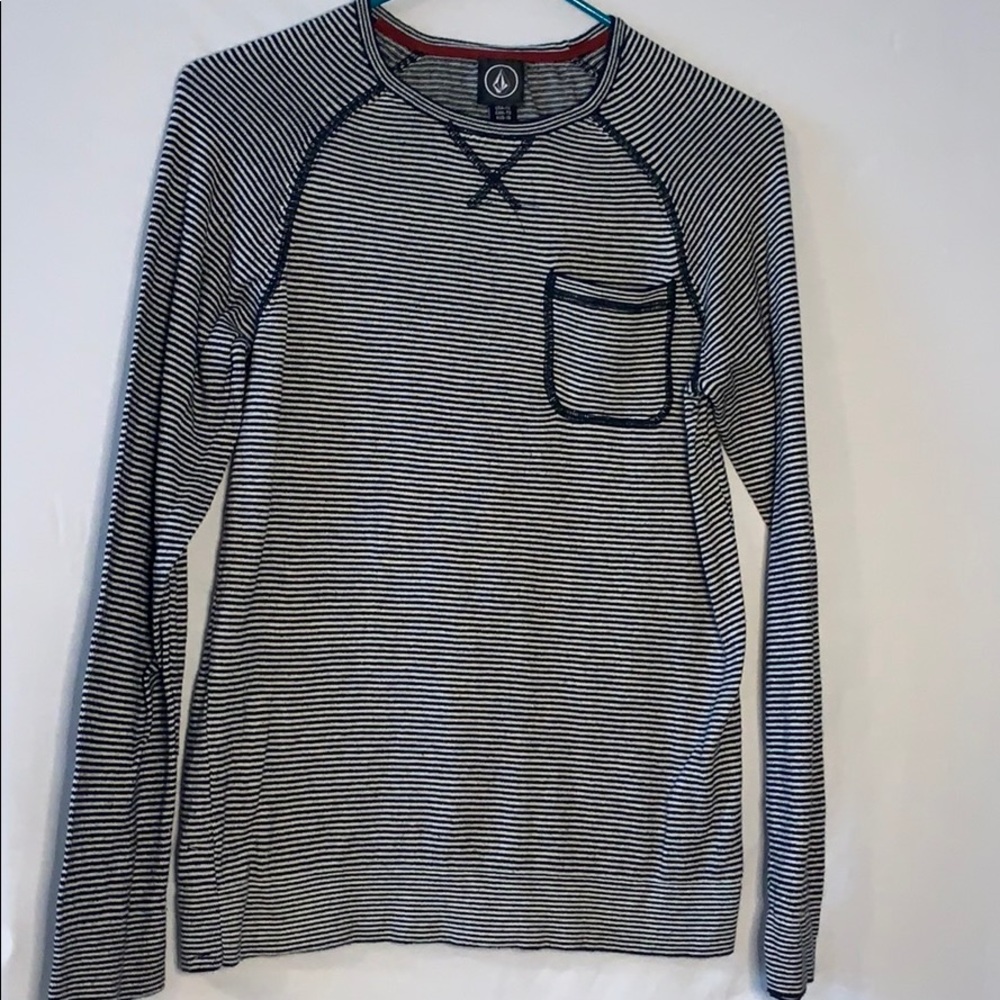 Volcom striped long sleeve- navy/white